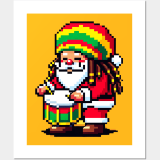 8-Bit Reggae Santa - Tropical Christmas Drums Posters and Art